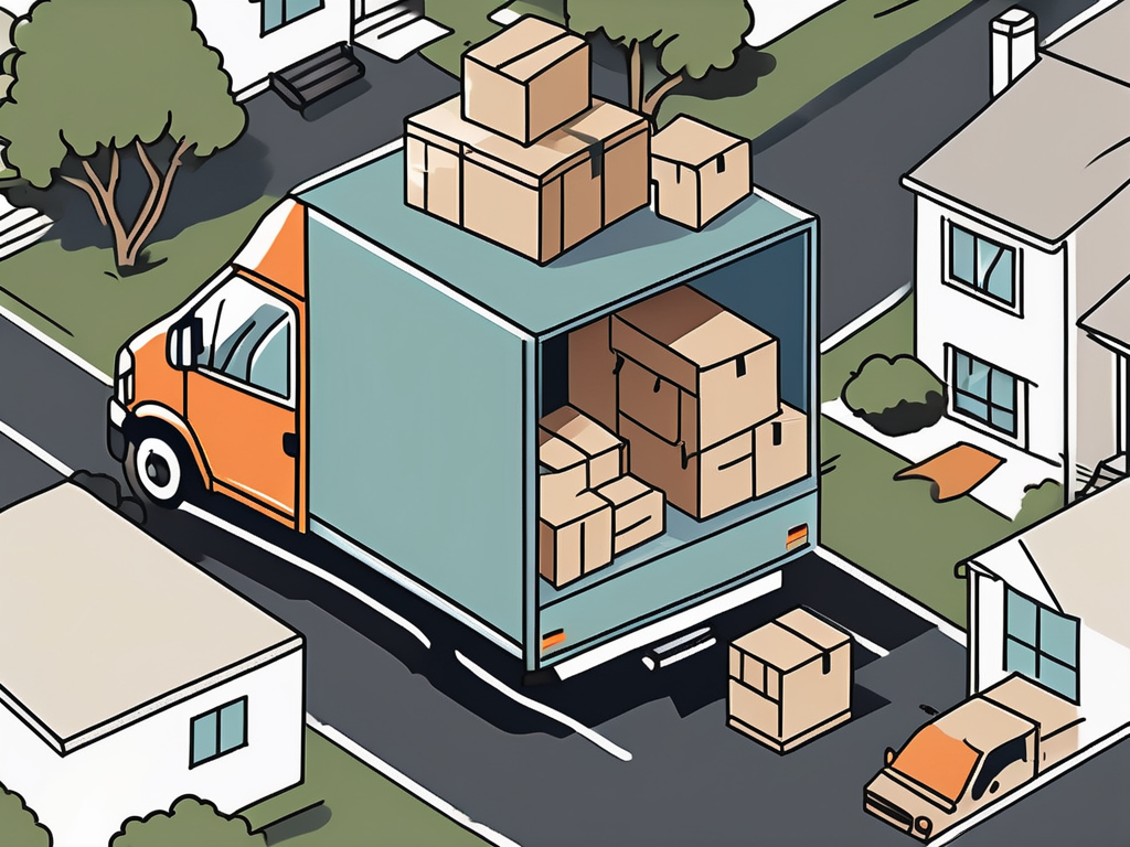 A bustling moving truck surrounded by various packing boxes