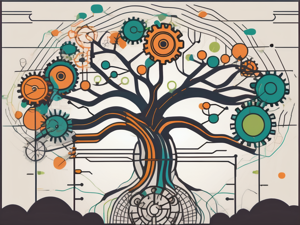 An abstract representation of a growing tree with branches symbolizing various training initiatives and continuous improvement pathways