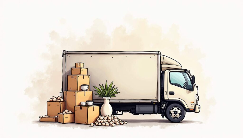 Draw an illustration of a carefully packed moving box filled with fragile and high-value items