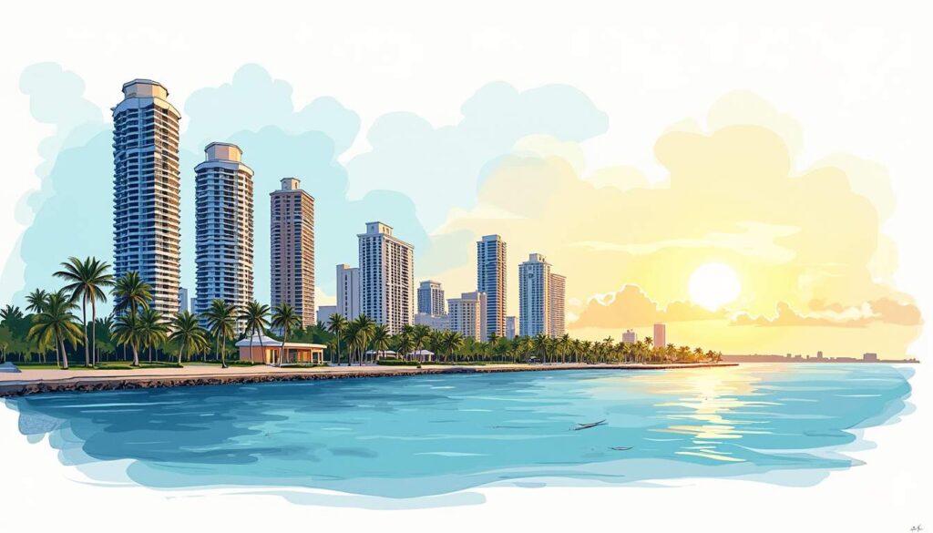 A vibrant coastal skyline of aventura