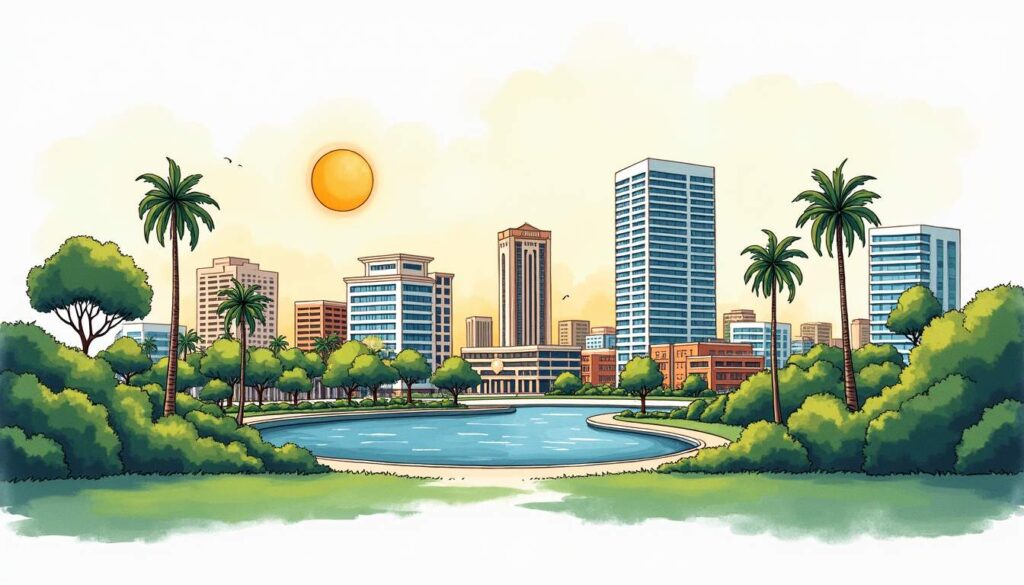 A vibrant cityscape of doral