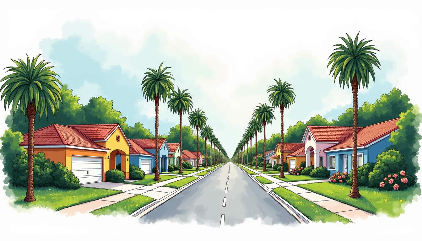 A vibrant boca raton neighborhood scene featuring lush palm trees